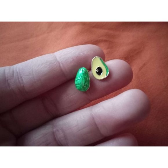 Green Avocado Fruit Vegetable Stud Earrings Mismatch Mini Novelty Fashion Gift - Picture 2 of 8